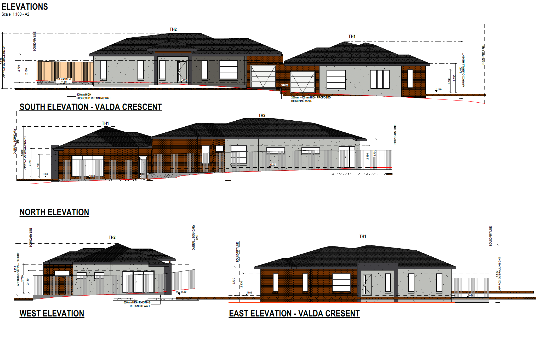 Darley Units elevation drawings — South, North, West and East views